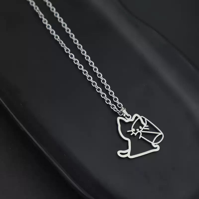 「治癒系小貓喝水項鍊|輕奢極簡毛衣鏈|INS風萌寵飾品」