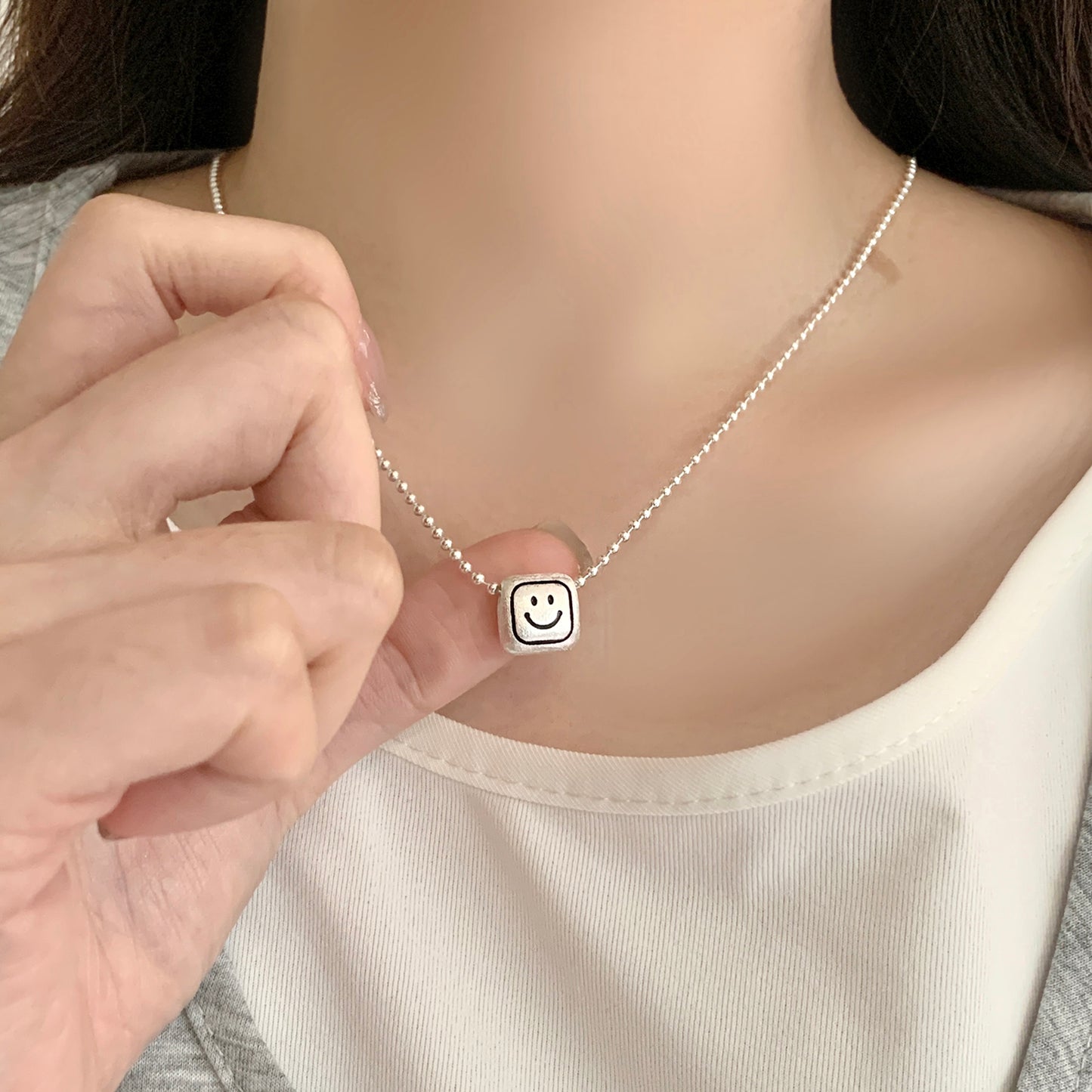 【每日好心情】簡約笑臉項鍊套組 - 方形/心形鎖骨鏈|百搭日常款|