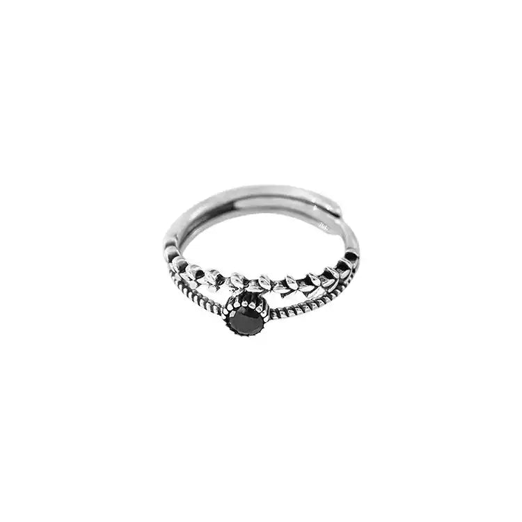 【個性暗黑】雙層麻花黑色鋯石戒指 - 微鑲工藝|開口可調指環|