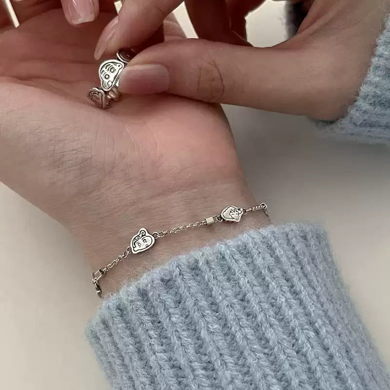 「蠟筆小新復古方塊手鍊|S925純銀拼接設計|Ins風小眾飾品|個性潮搭必備」