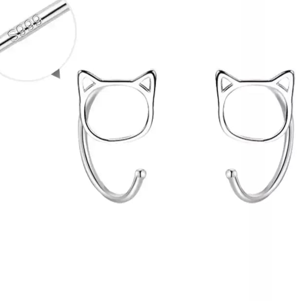 🪐 【夜寐貓影耳釘】S999足銀鏤空養耳小眾耳環