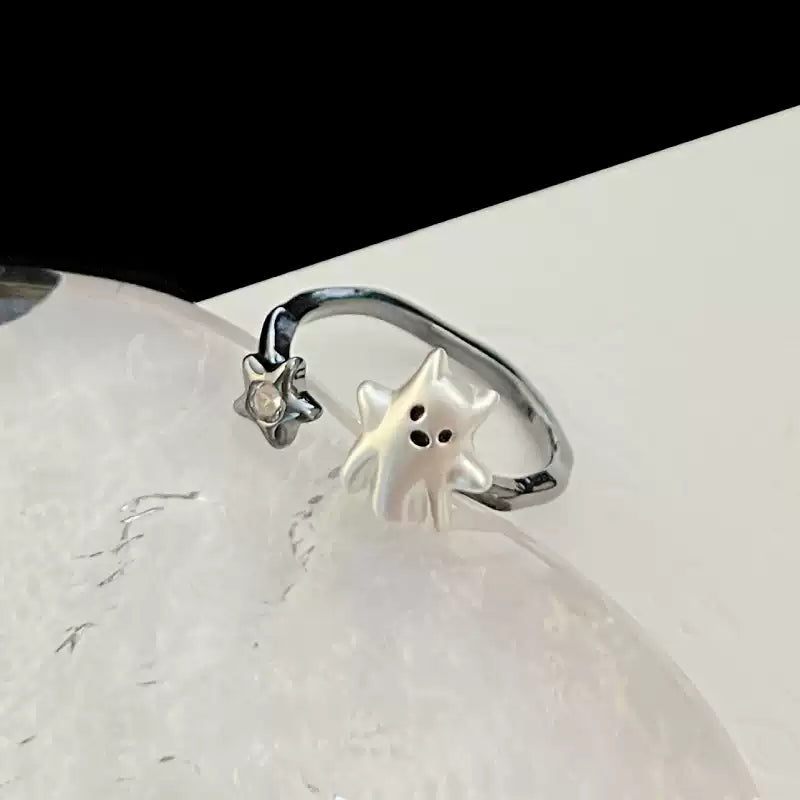 「星空幽靈戒指|極簡星芒開口戒|可調節設計|小眾暗黑系飾品」