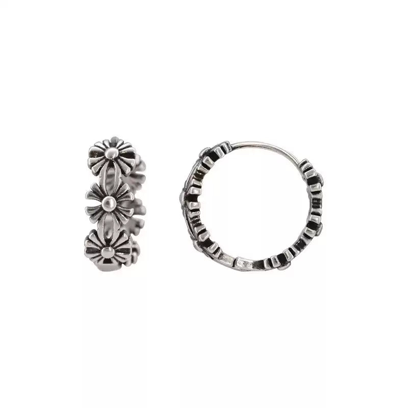 【暗黑美學】十字圓圈藤花耳環 - 復古做舊工藝|鏤空設計|