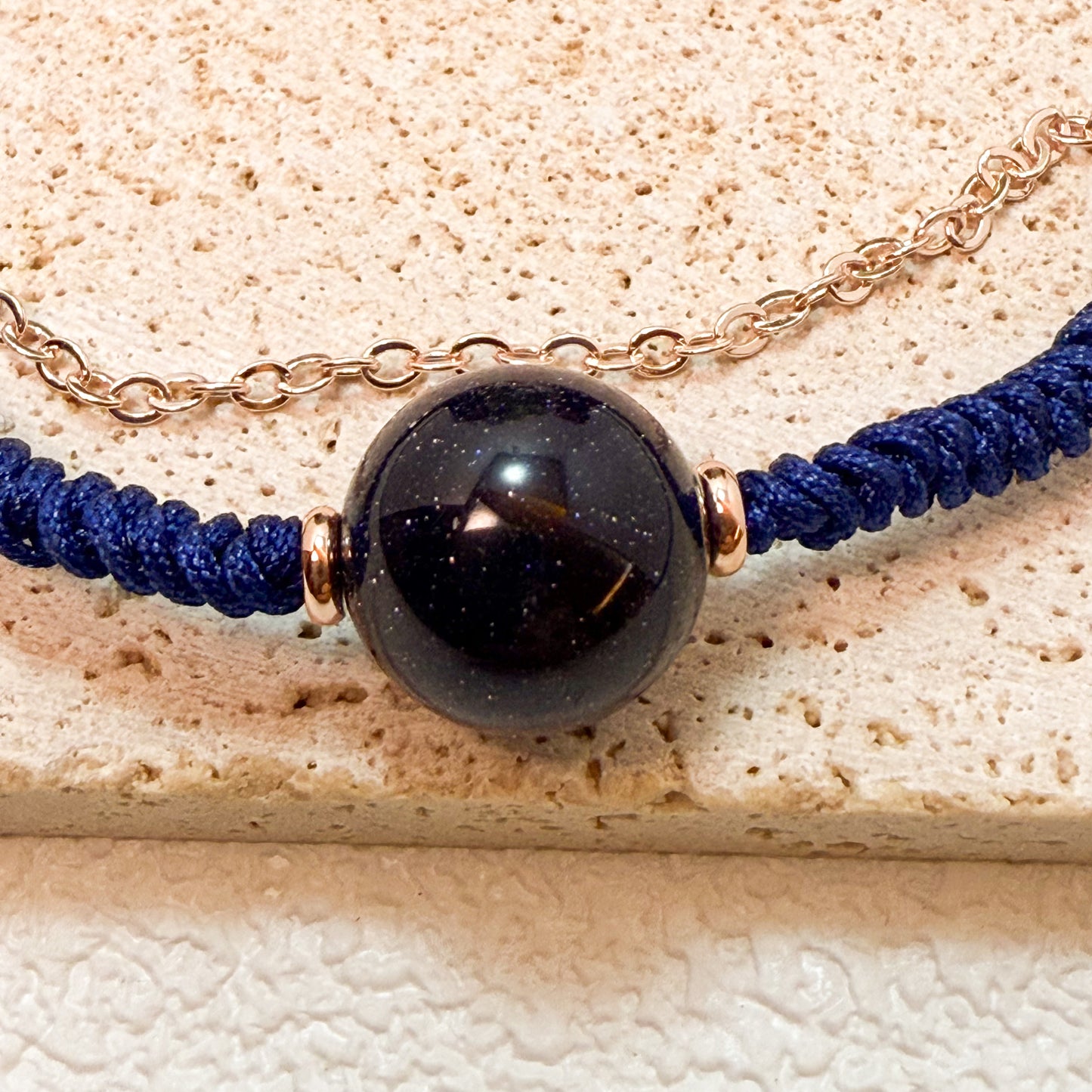 🌌✨ 【星空守護 · 藍砂玫瑰金手繩】✨🌹