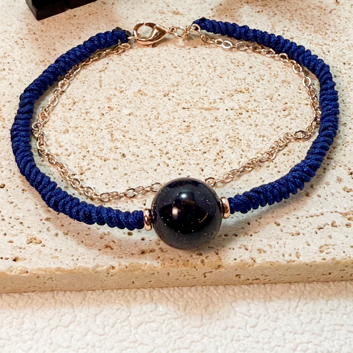 🌌✨ 【星空守護 · 藍砂玫瑰金手繩】✨🌹