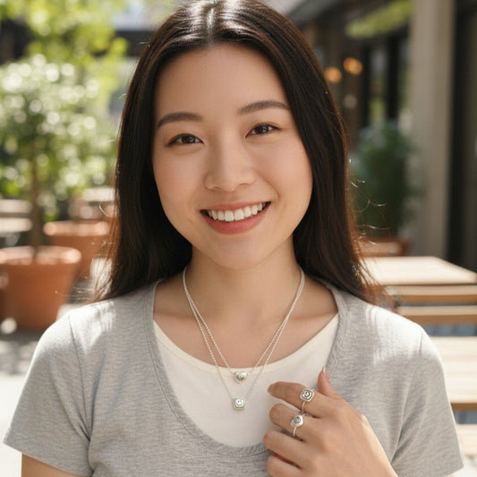 【每日好心情】簡約笑臉項鍊套組 - 方形/心形鎖骨鏈｜百搭日常款｜