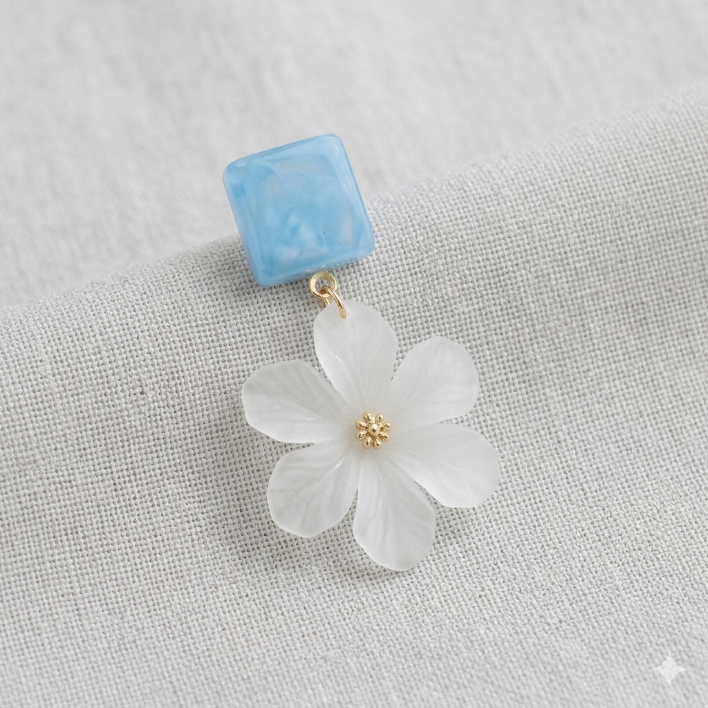 清透夏日藍色花朵耳環