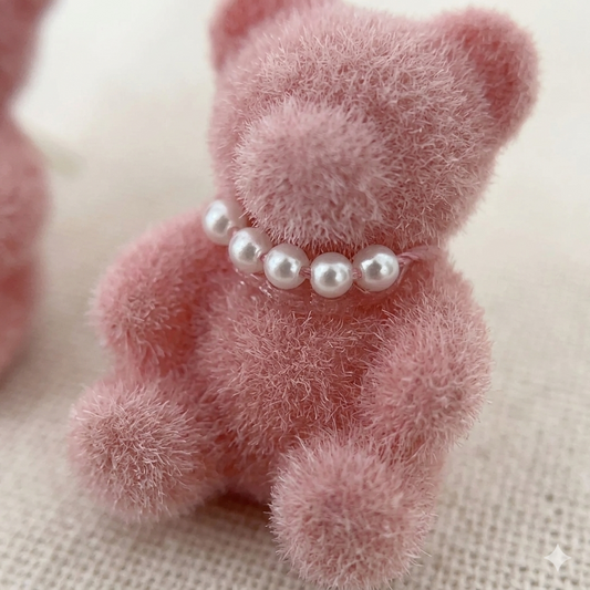 法式復古植絨珍珠小熊耳釘