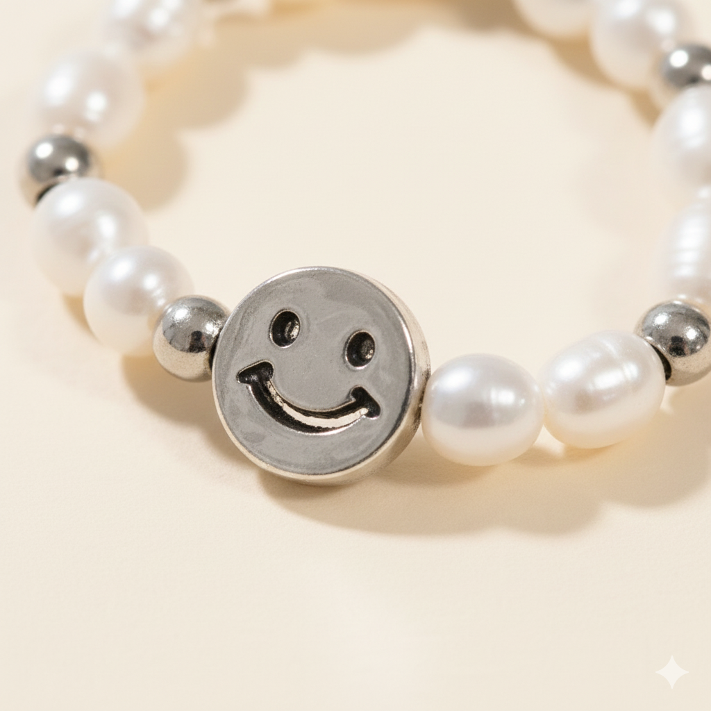 復古珍珠笑臉彈性戒指 — 韓系氣質款