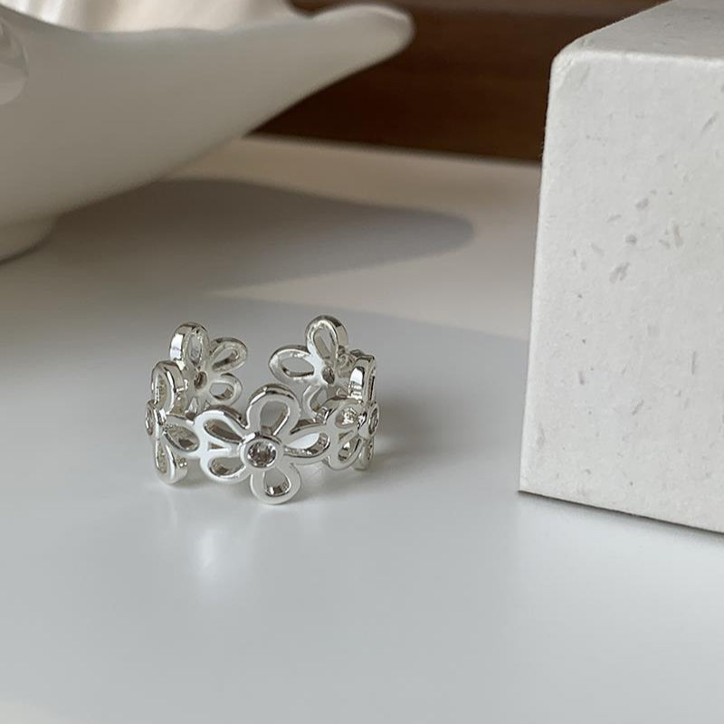 韓系鏤空花戒｜S925鍍銀開口設計｜極簡高級感指環