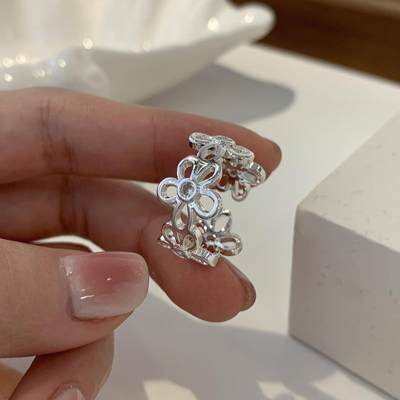 韓系鏤空花戒｜S925鍍銀開口設計｜極簡高級感指環