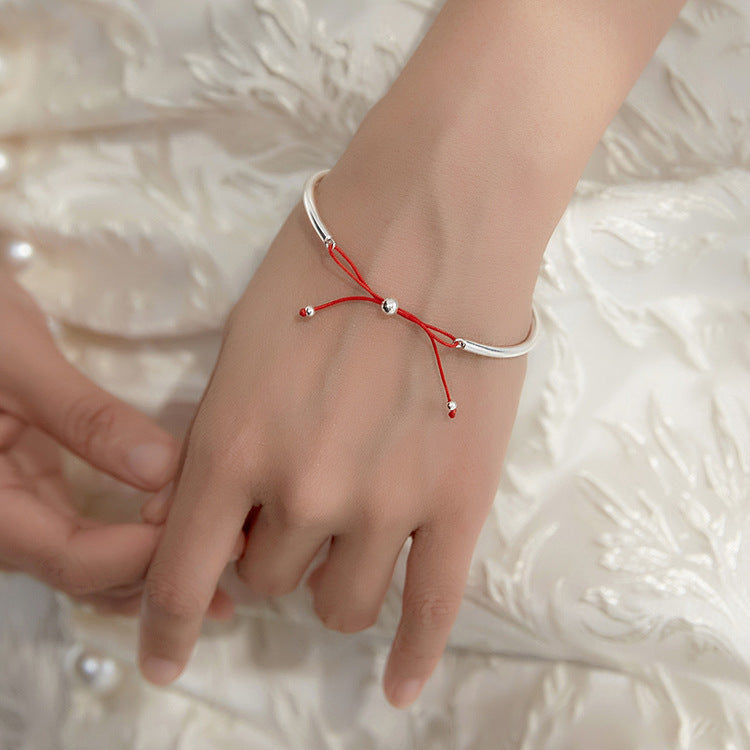 「紅繩蝴蝶結銀手鐲｜S925純銀極簡設計｜小眾信物手環｜Ins風氣質飾品」