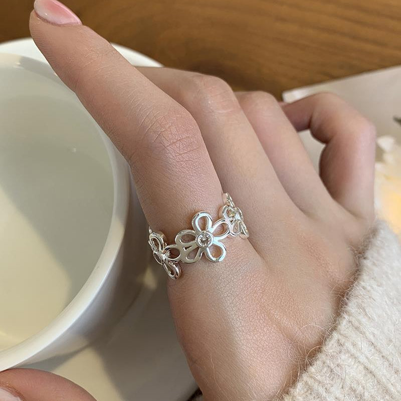 韓系鏤空花戒｜S925鍍銀開口設計｜極簡高級感指環