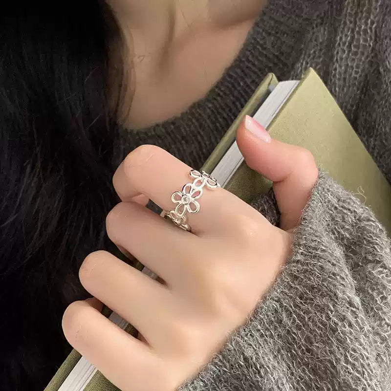 韓系鏤空花戒｜S925鍍銀開口設計｜極簡高級感指環