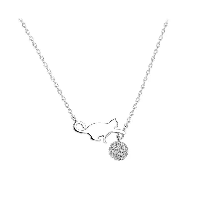 「貓奴必收鎖骨鏈｜S925純銀萌貓玩球項鍊｜INS簡約學生風｜小眾氣質飾品」