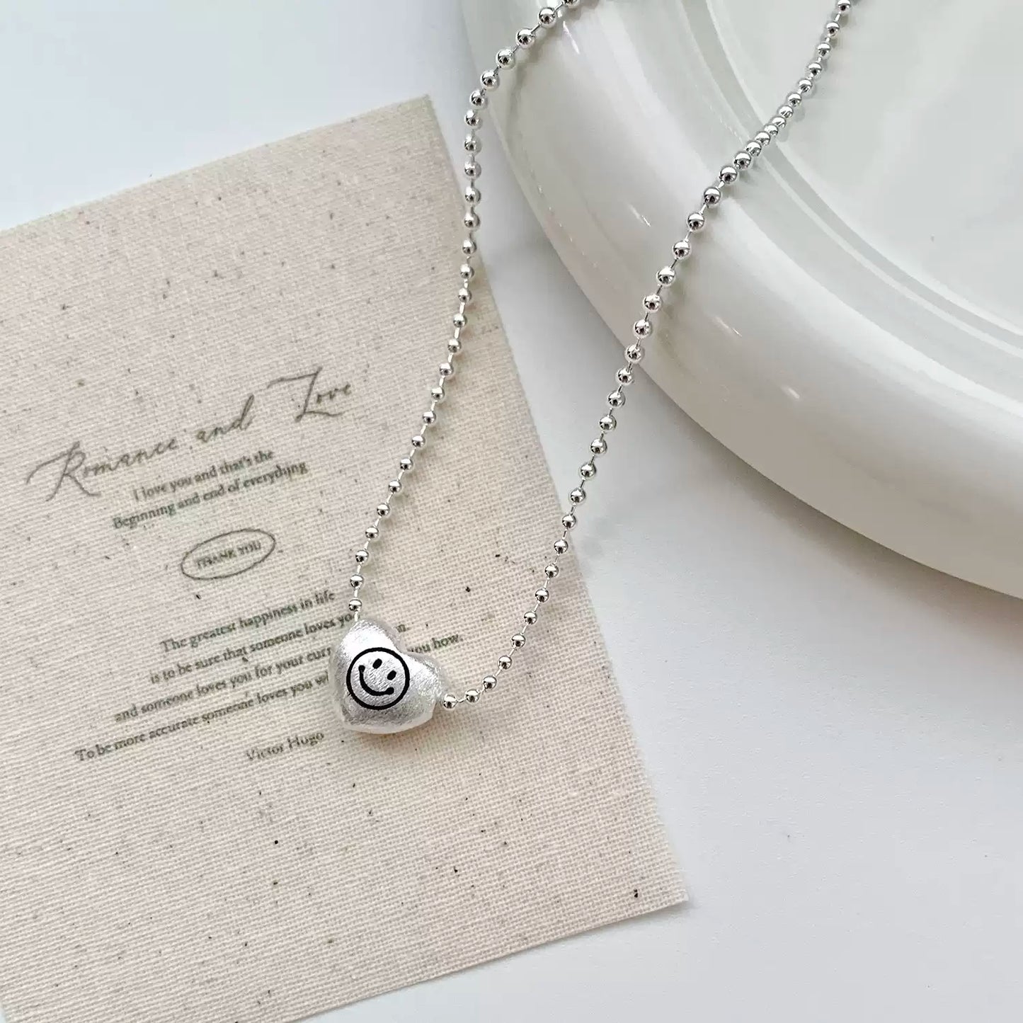 【每日好心情】簡約笑臉項鍊套組 - 方形/心形鎖骨鏈｜百搭日常款｜