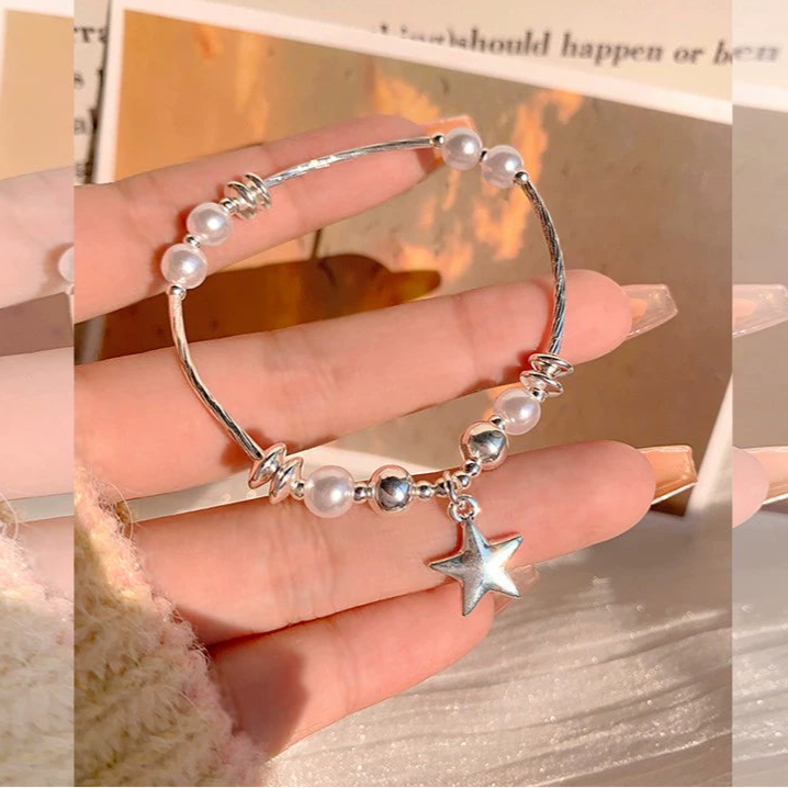 🪐 【冷淡星語珍珠手鍊】S925純銀星星吊墜設計