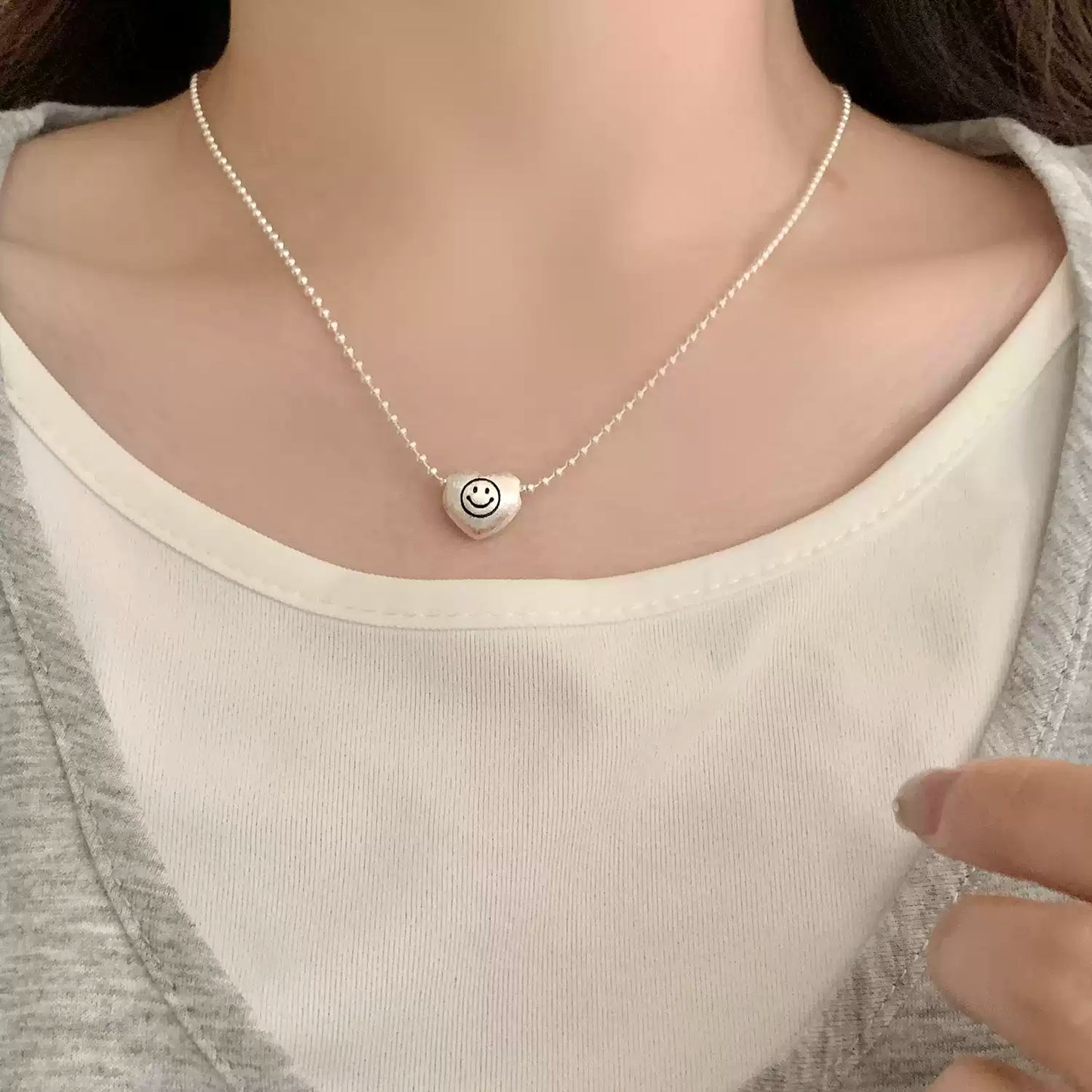 【每日好心情】簡約笑臉項鍊套組 - 方形/心形鎖骨鏈｜百搭日常款｜