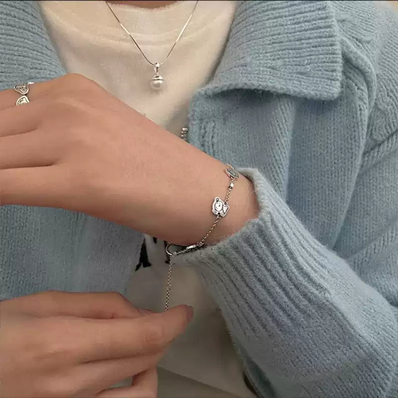 「蠟筆小新復古方塊手鍊｜S925純銀拼接設計｜Ins風小眾飾品｜個性潮搭必備」