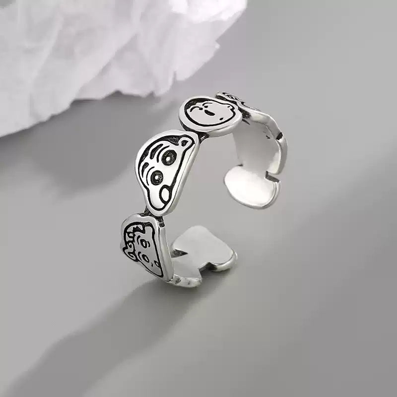 🦄 【蠟筆小新童趣銀戒】S925純銀復古做舊開口戒指
