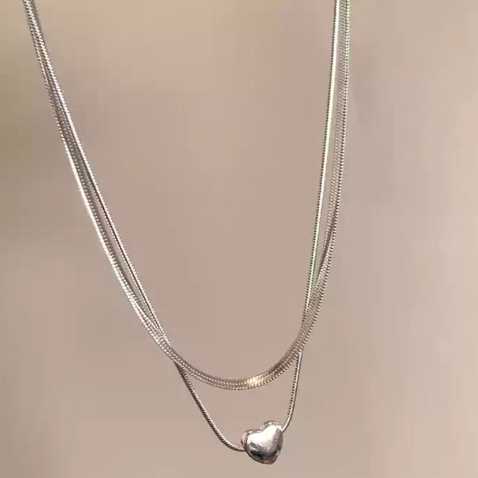 🪐 【雙層愛心鎖骨鏈】S925純銀冷淡風輕奢項鍊