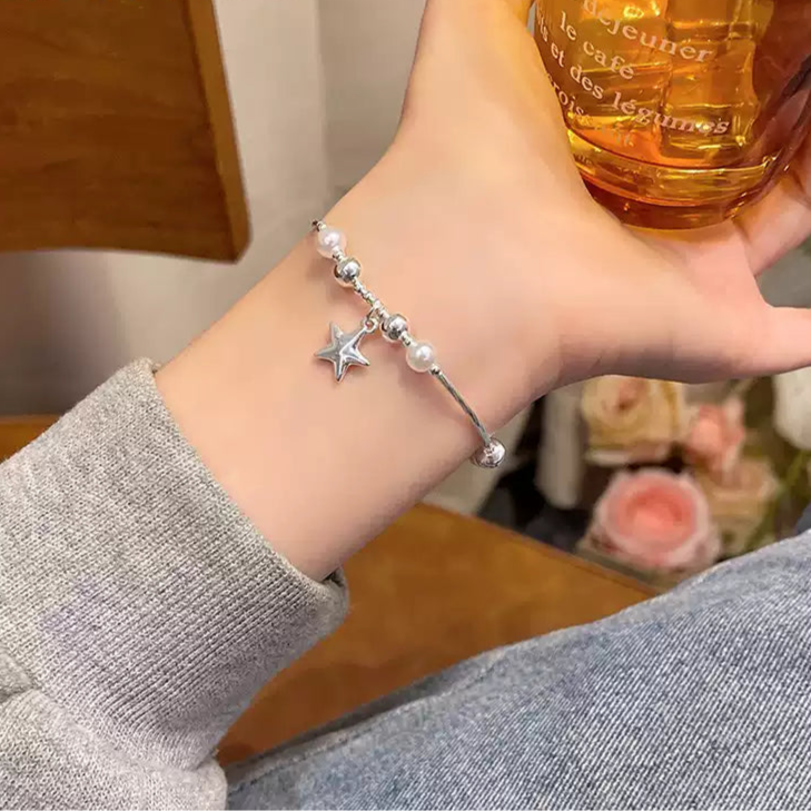 🪐 【冷淡星語珍珠手鍊】S925純銀星星吊墜設計