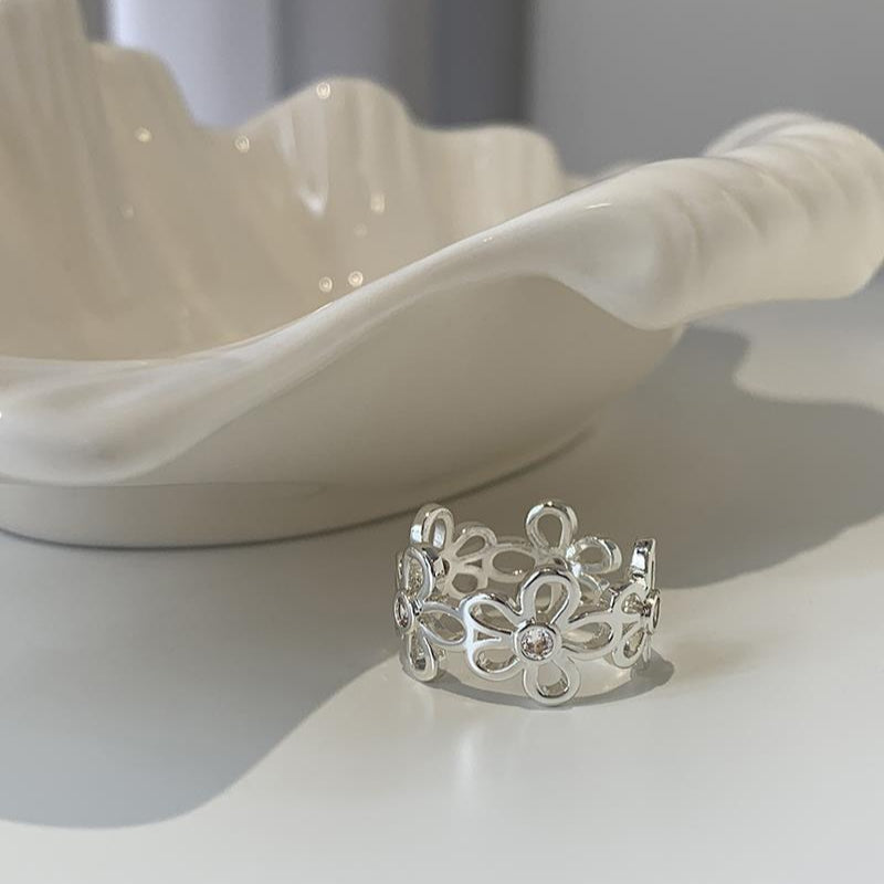 韓系鏤空花戒｜S925鍍銀開口設計｜極簡高級感指環