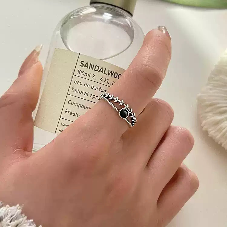 【個性暗黑】雙層麻花黑色鋯石戒指 - 微鑲工藝｜開口可調指環｜