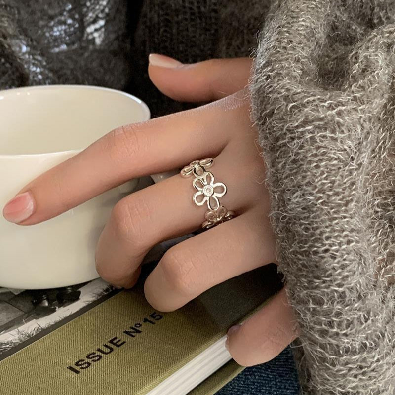 韓系鏤空花戒｜S925鍍銀開口設計｜極簡高級感指環