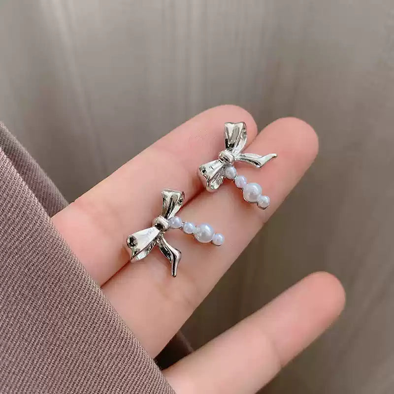 🦋 【甜夢蝶語耳墜】S925純銀珠珠蝴蝶結耳環