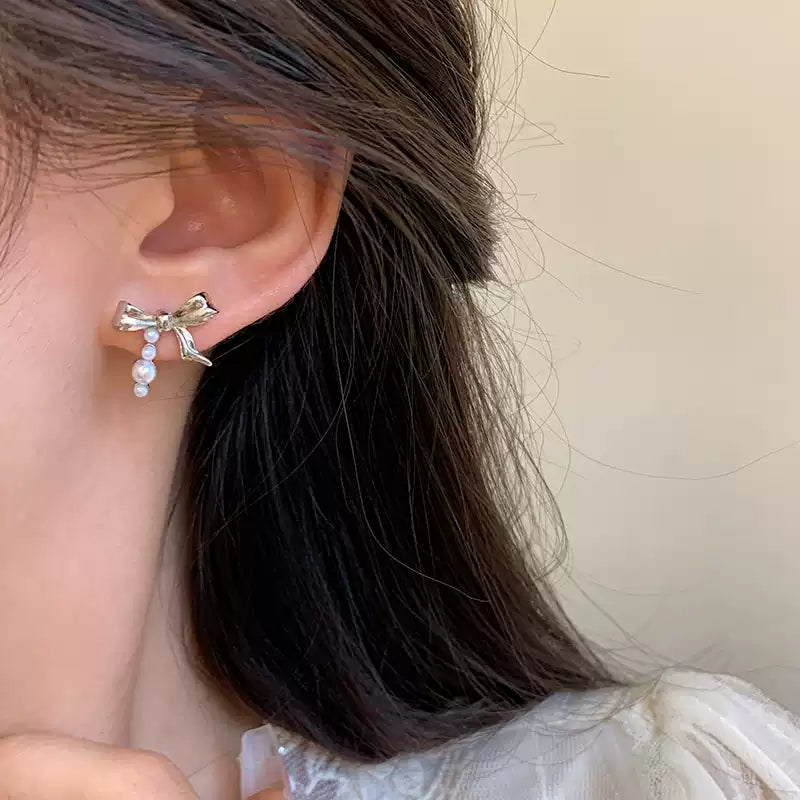 🦋 【甜夢蝶語耳墜】S925純銀珠珠蝴蝶結耳環