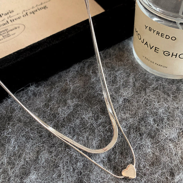 🪐 【雙層愛心鎖骨鏈】S925純銀冷淡風輕奢項鍊