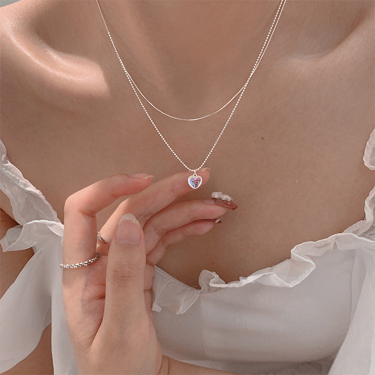 【 SEOUL AURORA • 炫彩極光心型純銀項鍊 】