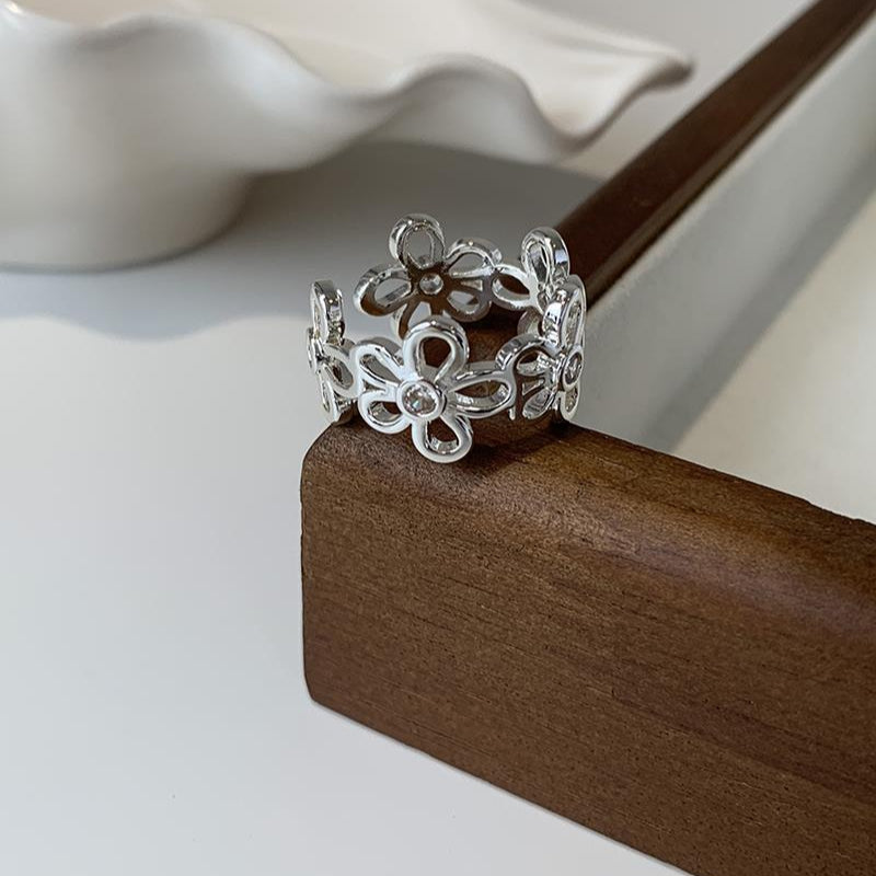 韓系鏤空花戒｜S925鍍銀開口設計｜極簡高級感指環