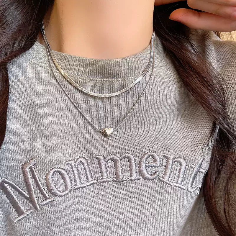 🪐 【雙層愛心鎖骨鏈】S925純銀冷淡風輕奢項鍊