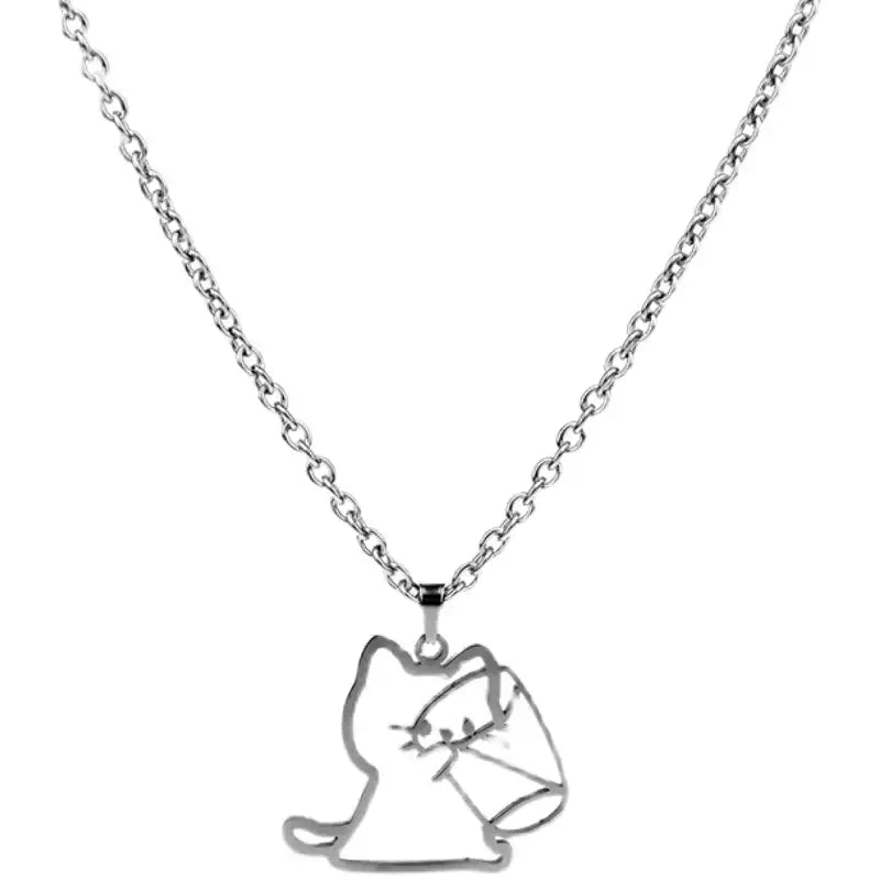 「治癒系小貓喝水項鍊｜輕奢極簡毛衣鏈｜INS風萌寵飾品」