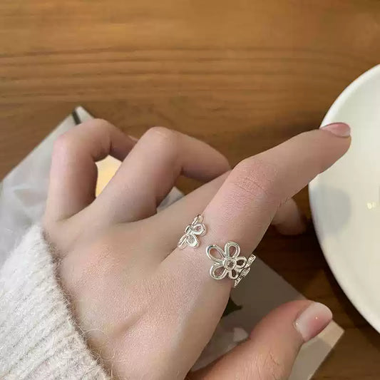 韓系鏤空花戒｜S925鍍銀開口設計｜極簡高級感指環