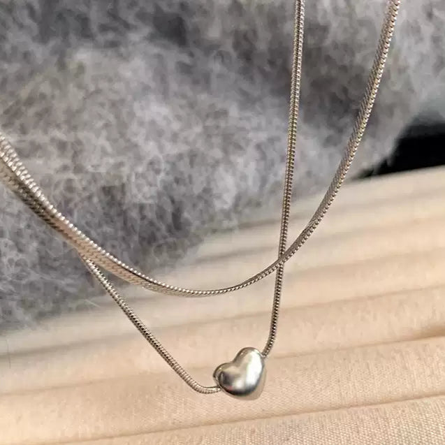 🪐 【雙層愛心鎖骨鏈】S925純銀冷淡風輕奢項鍊