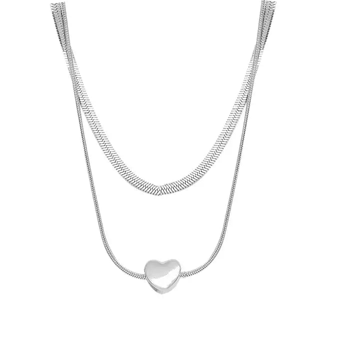 🪐 【雙層愛心鎖骨鏈】S925純銀冷淡風輕奢項鍊