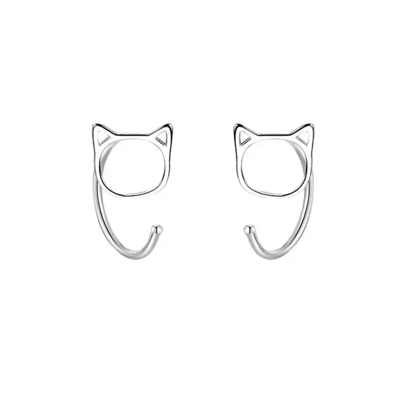 🪐 【夜寐貓影耳釘】S999足銀鏤空養耳小眾耳環