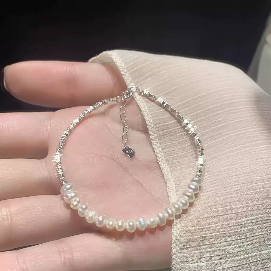 🪐 【碎銀珍珠雙生手鍊】S925純銀輕奢冷淡風設計