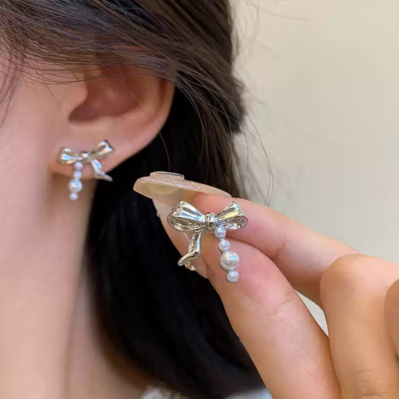 🦋 【甜夢蝶語耳墜】S925純銀珠珠蝴蝶結耳環