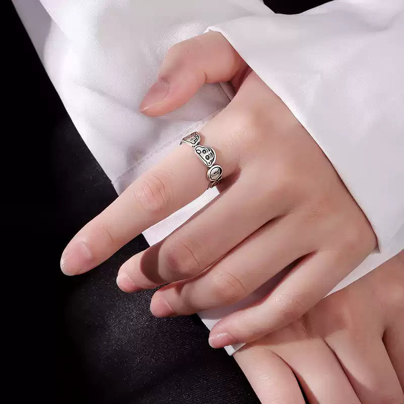 🦄 【蠟筆小新童趣銀戒】S925純銀復古做舊開口戒指