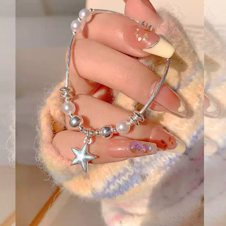🪐 【冷淡星語珍珠手鍊】S925純銀星星吊墜設計