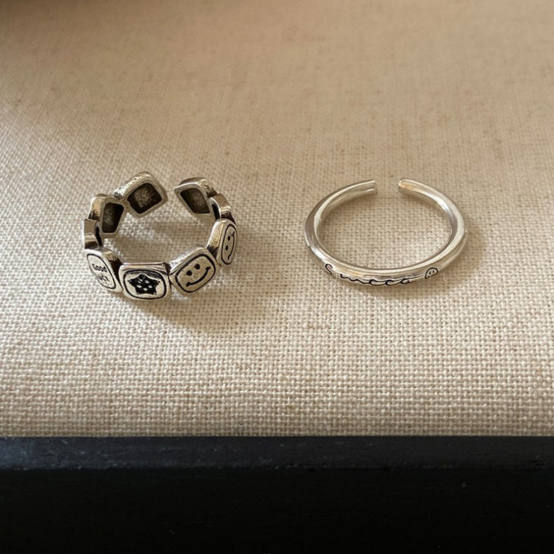 【甜酷疊戴風】方塊星星笑臉戒指女 字母微笑開口指環 氣質設計食指戒 潮人必備