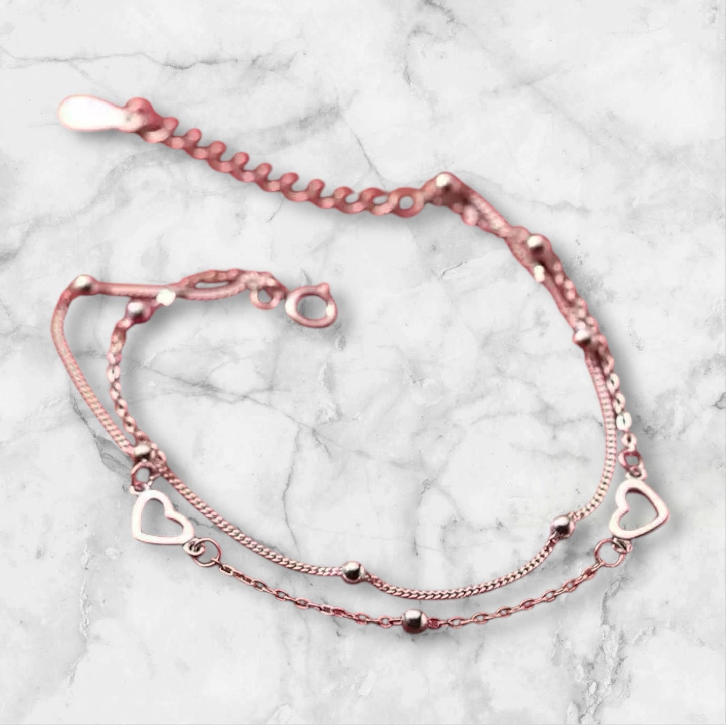 「韓系甜心手鍊｜S925雙層愛心設計｜滾動光珠手飾｜氣質仙女必備」