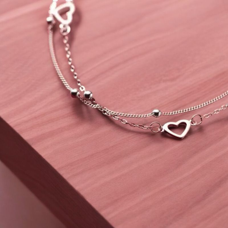 「韓系甜心手鍊｜S925雙層愛心設計｜滾動光珠手飾｜氣質仙女必備」