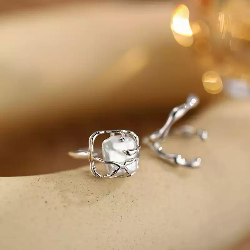 復古珍珠 戒指 水滴開口指環 小眾設計氣質食指戒 潮人必備