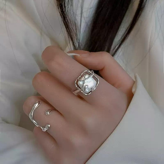 復古珍珠 戒指 水滴開口指環 小眾設計氣質食指戒 潮人必備