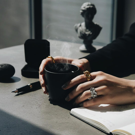 熔岩不規則褶皺戒指 - 金銀雙色工業冷淡風